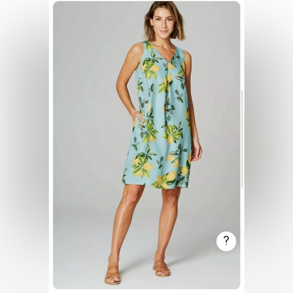 J.Jill Linen Resort Summer Blue Lemon Dress - Size Small Petite